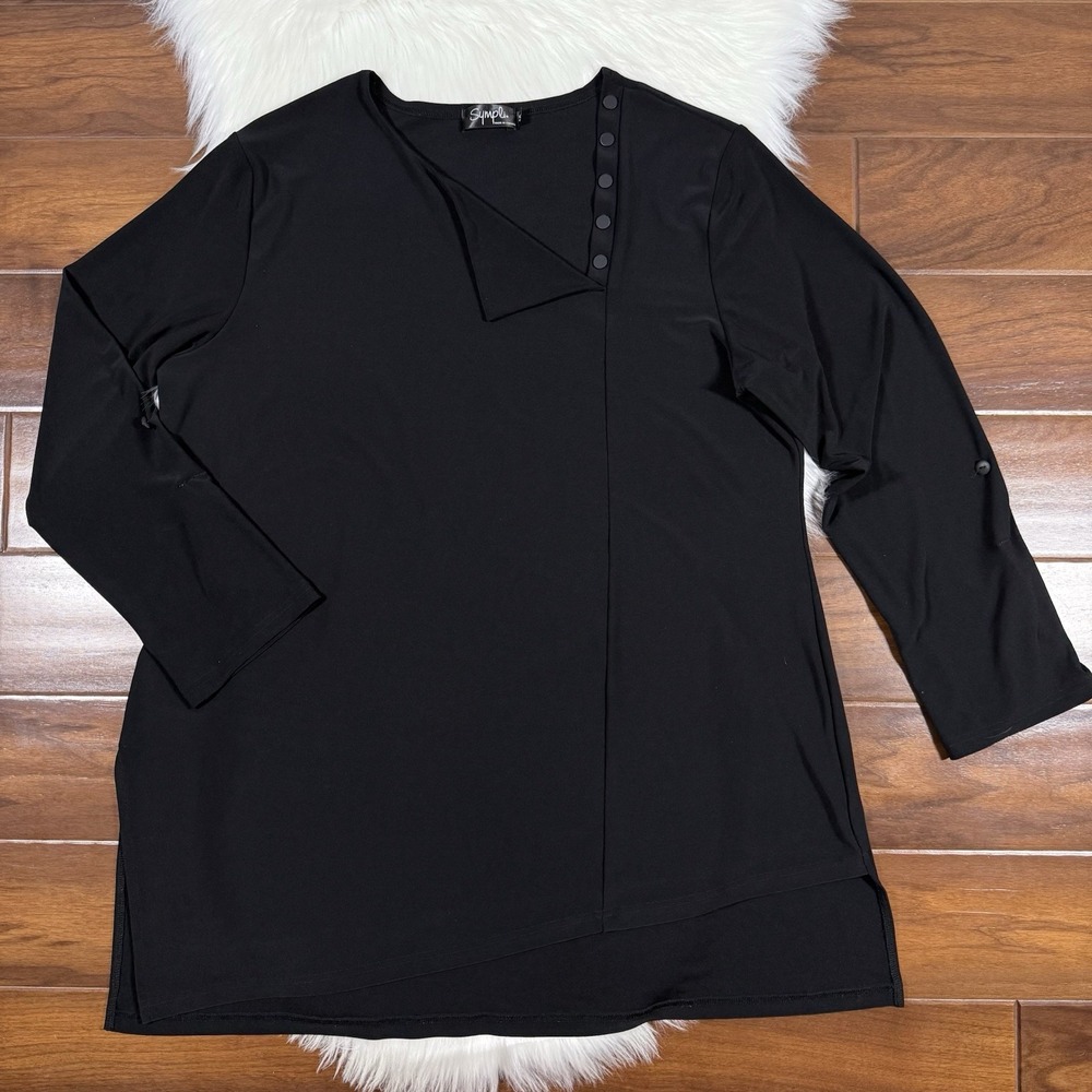 Sympli Women's Size 16 Black Asymmetrical Tunic Top‎ Long Sleeve